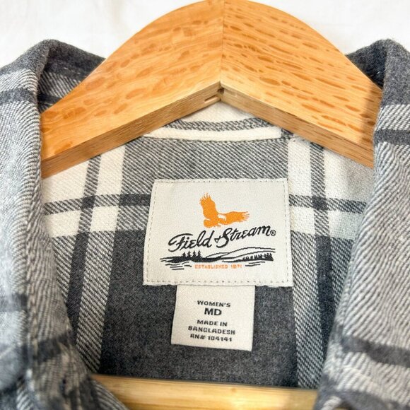 Field & Stream Women’s Plaid Flannel Button Up Shirt Gray Size Medium - Picture 3 of 6